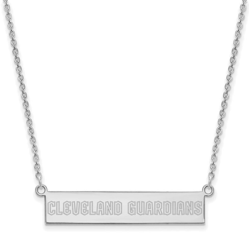 Sterling Silver MLB Cleveland Guardians Small Bar Necklace, 18 Inch